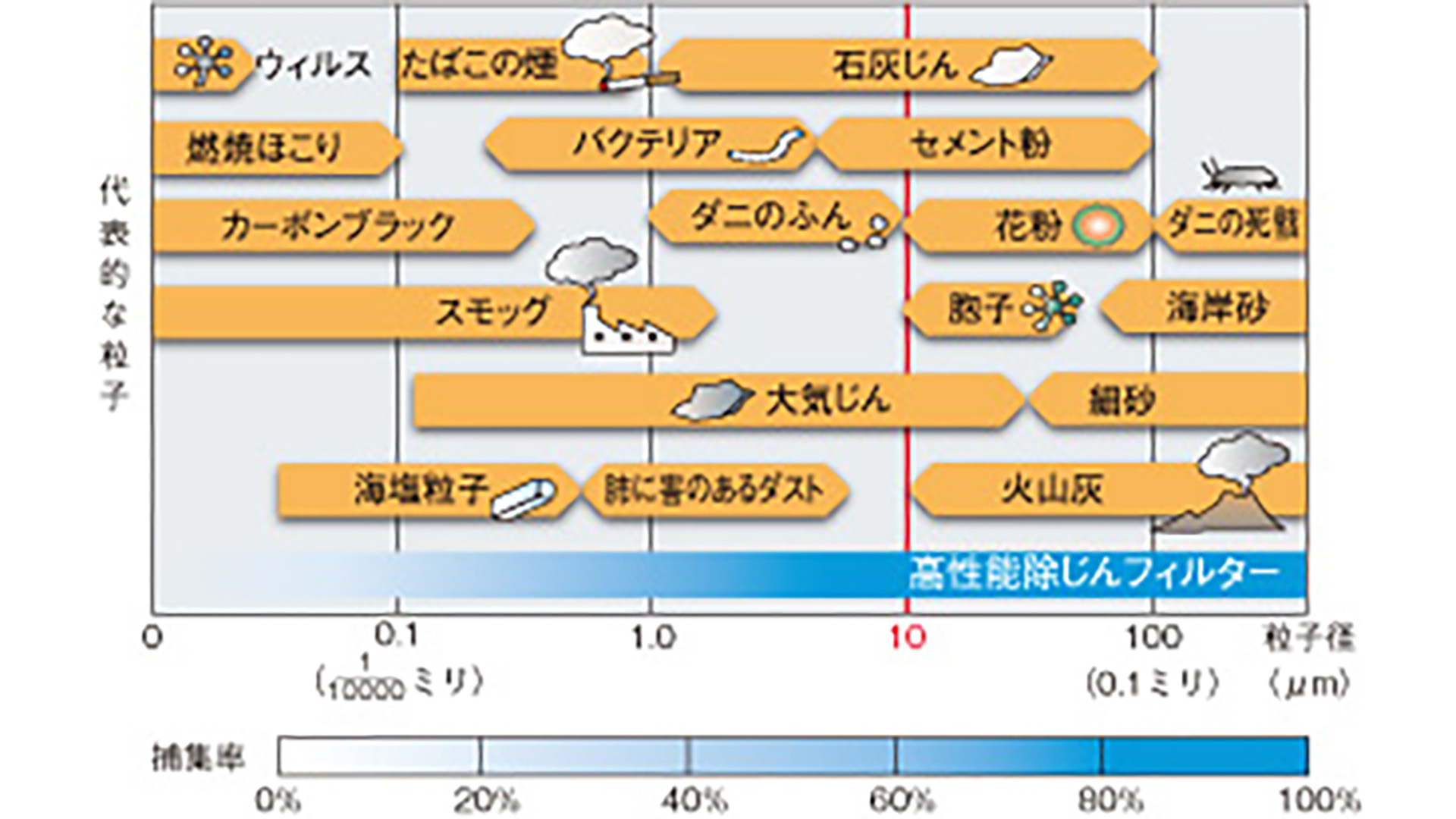 代表的な粒子の大きさ