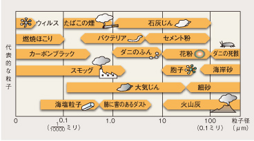 代表的な粒子と大きさ