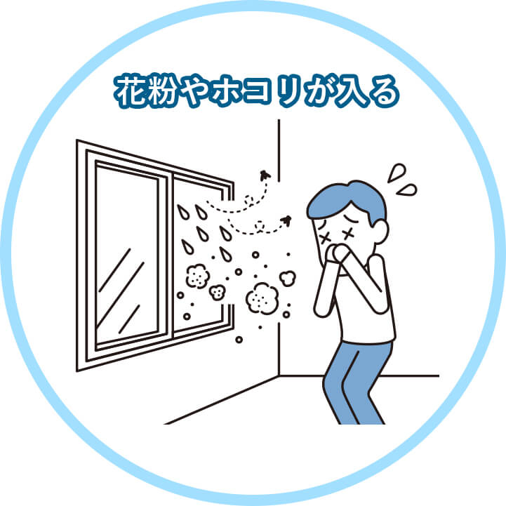 花粉やホコリが入る
