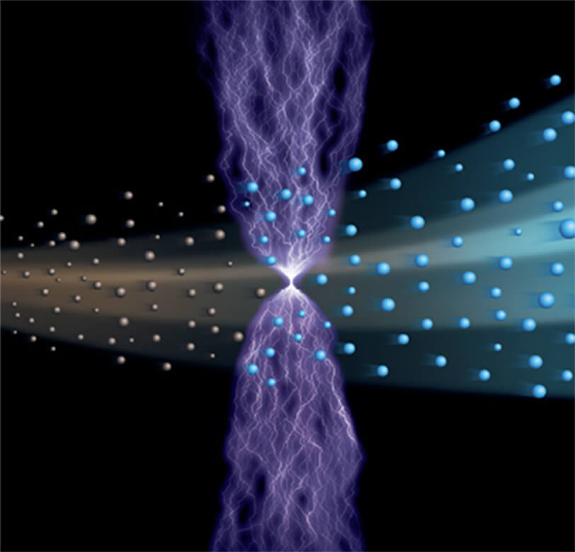 カーテン状の電界・放電空間で抑制