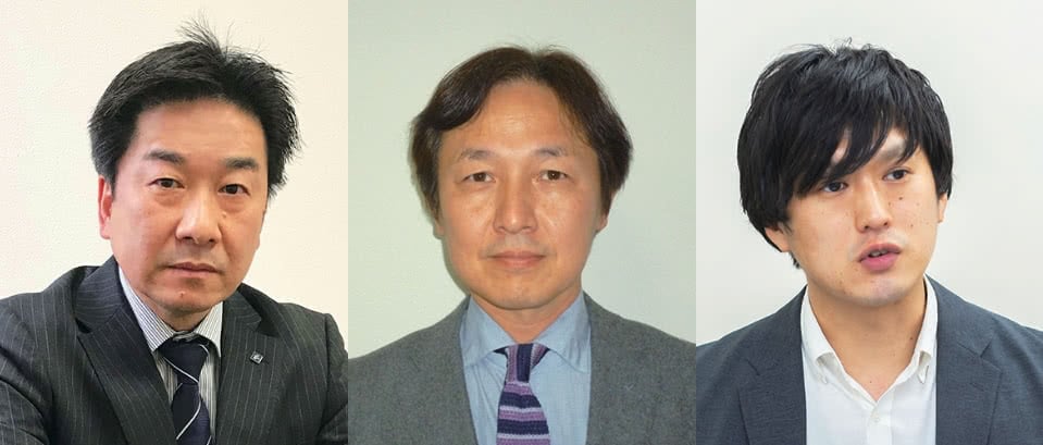 左より、代表取締役社長　中野 久史 氏、取締役執行役員　開発・システム担当　兼務　情報システム部長　萩原 崇 氏、商品二部　商品一課 チーフ　三井 隆義 氏