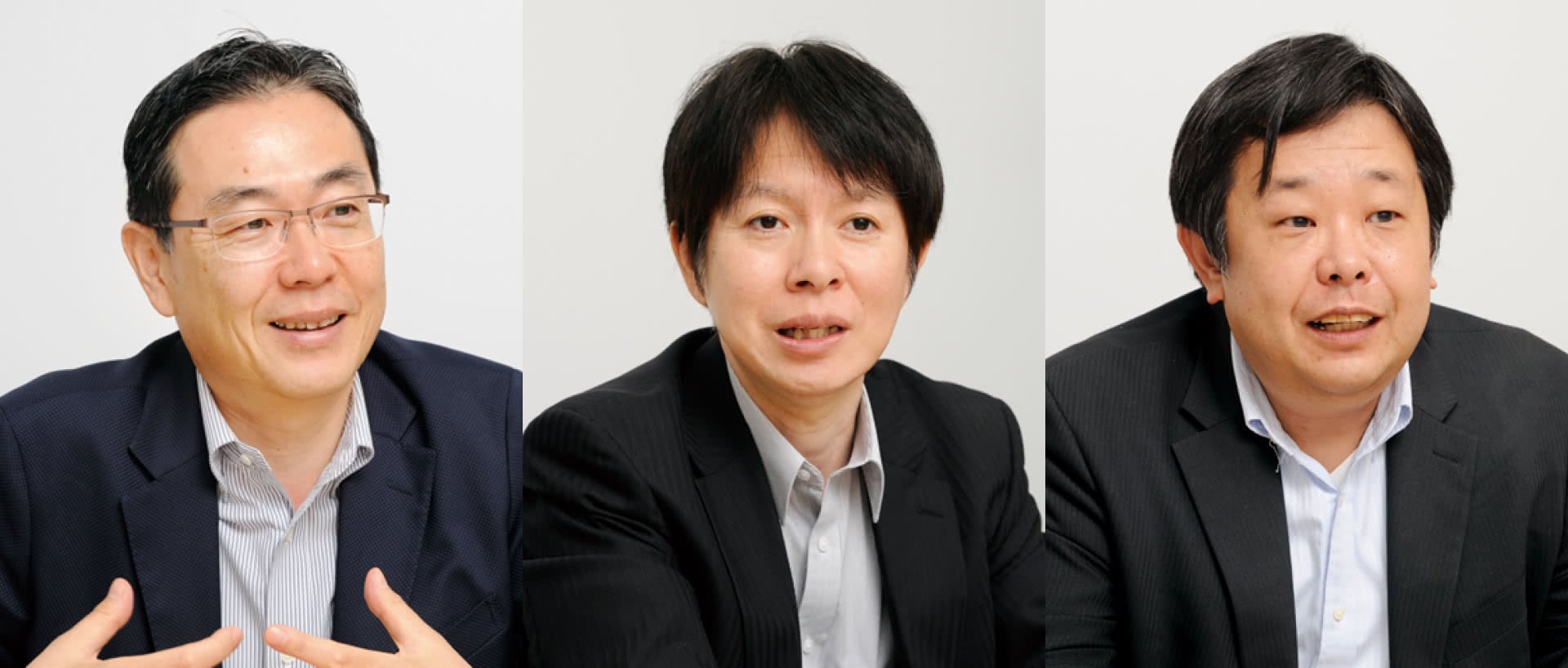 （左）ネットワーク事業部　副事業部長兼事業　開発プロジェクト　マネージャー　矢口 範英 氏 （中）ネットワーク事業部　コミュニケーション　サービス部 次長兼　サービス企画推進課長　堀内 哲朗 氏（右）ネットワーク事業部　事業開発プロジェクト　担当部長　川﨑 吾朗 氏