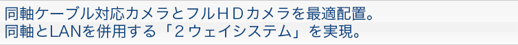 同軸ケーブル対応カメラとフルHDカメラを最適配置。同軸とLANを併用する「2ウェイシステム」を実現。
