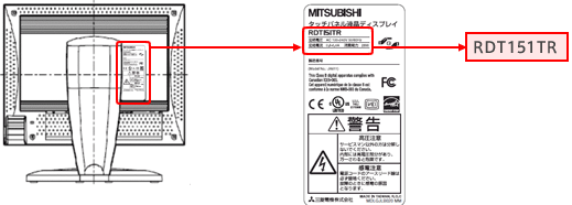 イラスト：タッチパネル液晶ディスプレイの形名表示位置 説明図