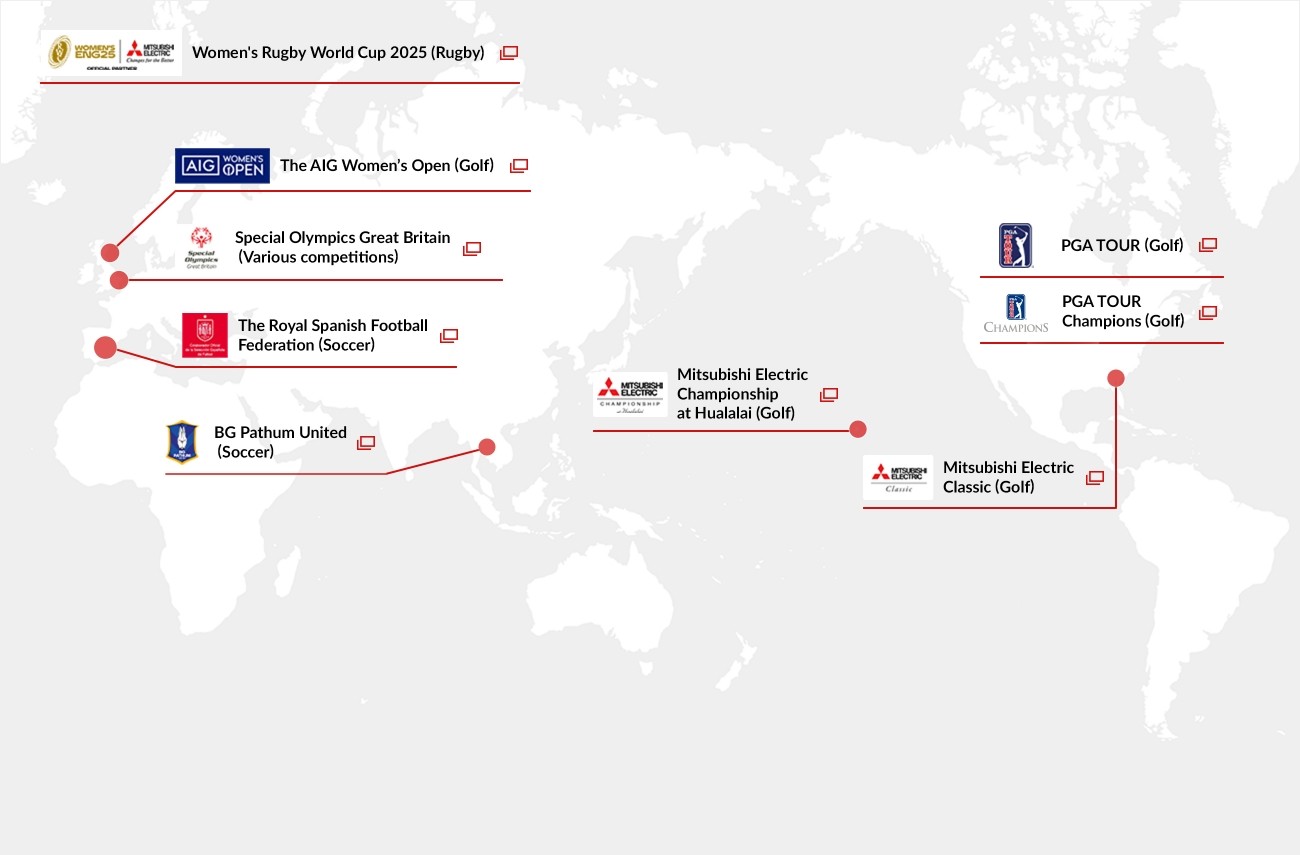 海外でのスポーツ協賛の位置を記した世界地図